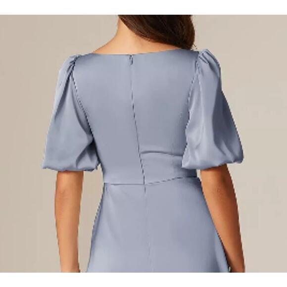 AW BRIDAL 8 M dusty blue Etta satin formal bridesmaid  party maxi dress NEW b69 - Picture 5 of 6